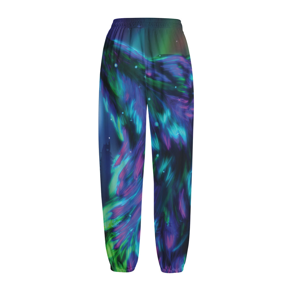 Aurora Howling Wolf Spirit Print Fleece Lined Knit Pants