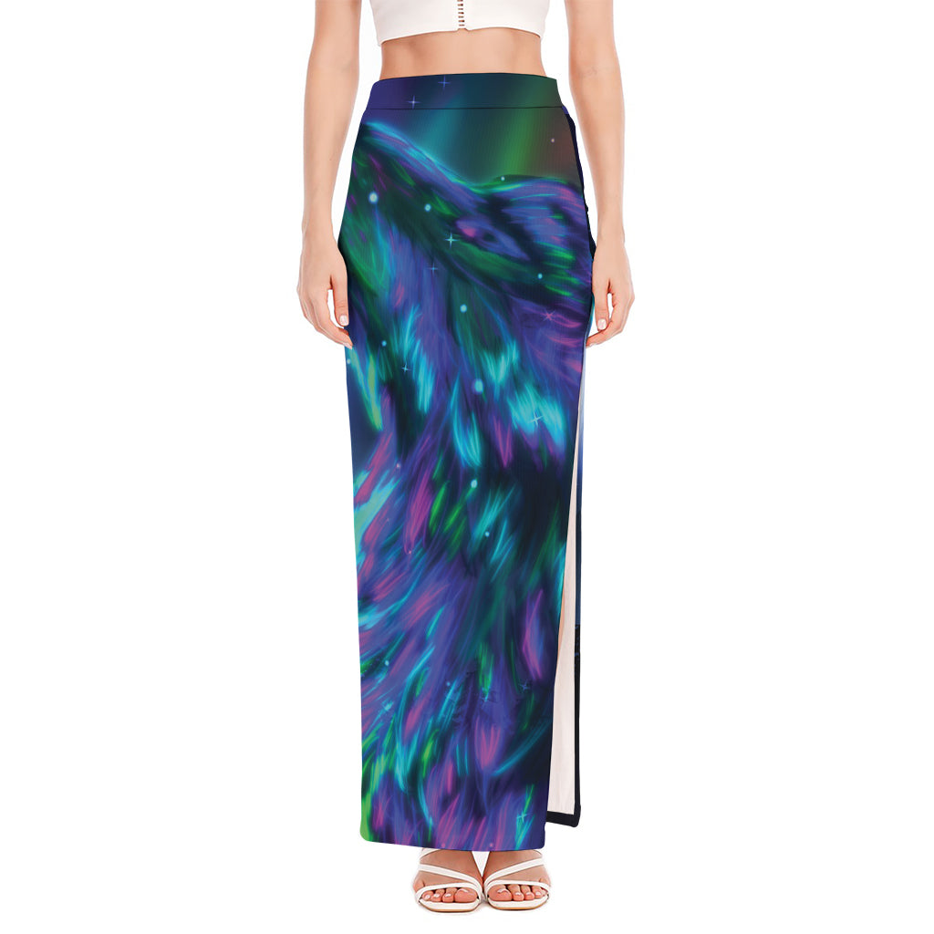 Aurora Howling Wolf Spirit Print High Slit Maxi Skirt