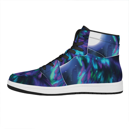 Aurora Howling Wolf Spirit Print High Top Leather Sneakers