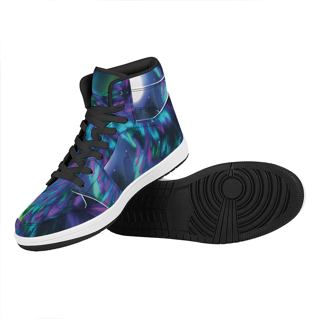 Aurora Howling Wolf Spirit Print High Top Leather Sneakers
