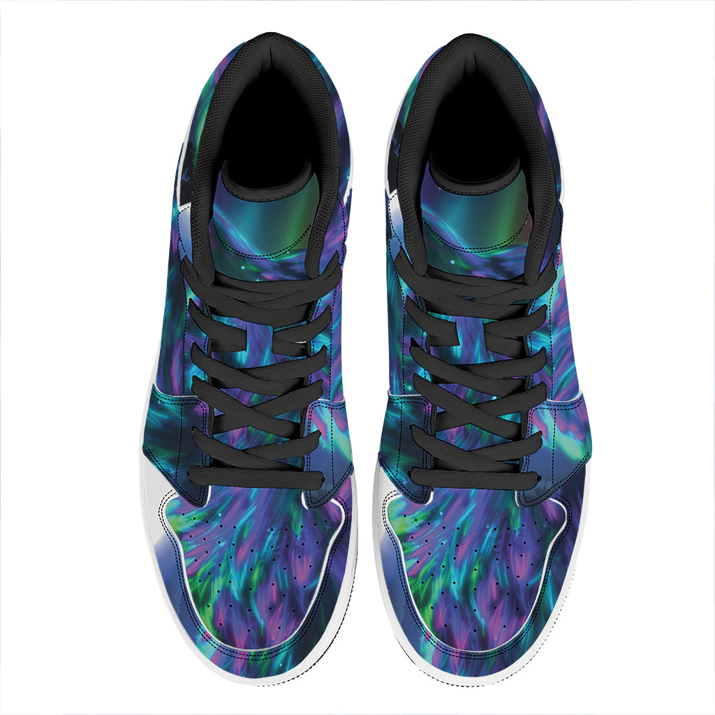 Aurora Howling Wolf Spirit Print High Top Leather Sneakers
