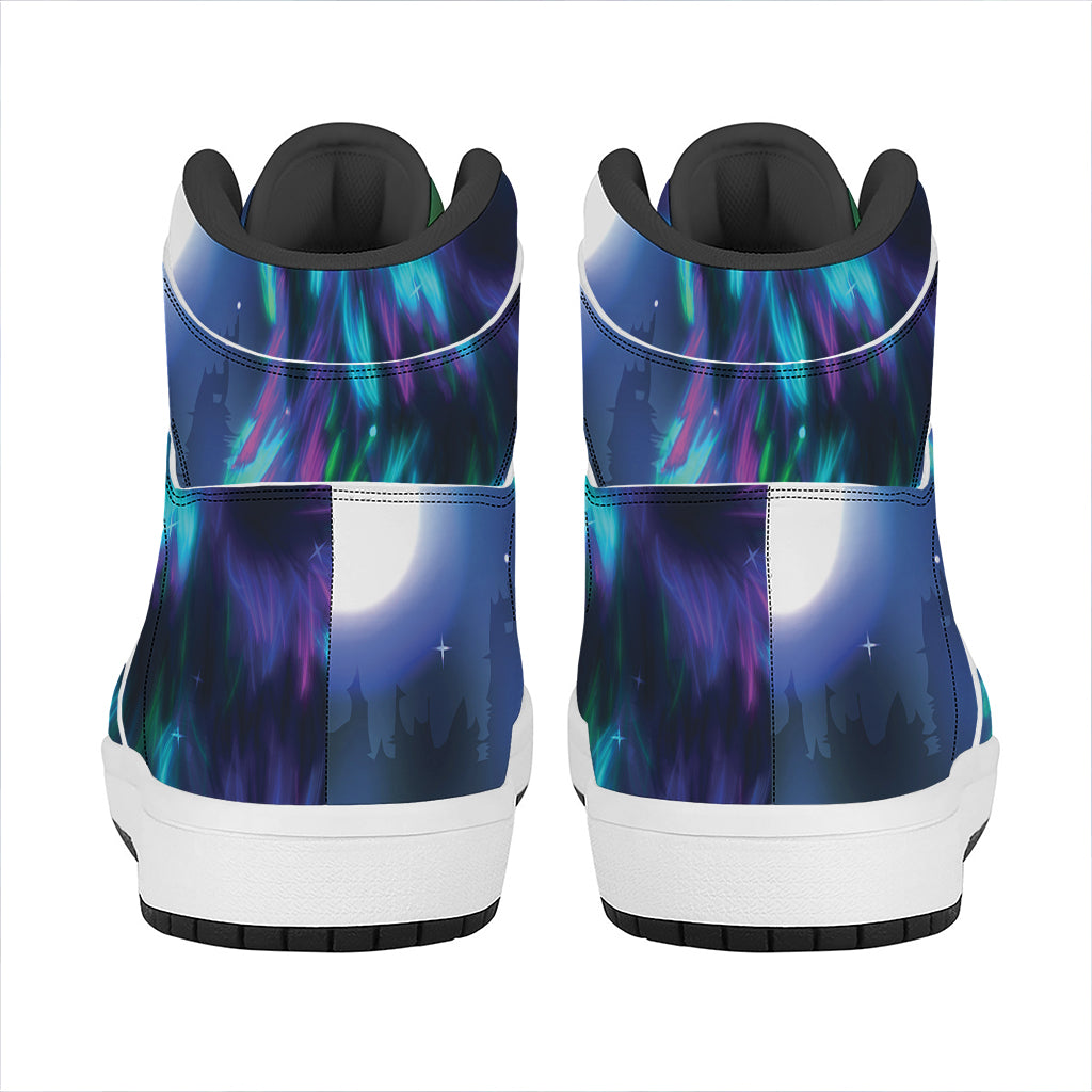 Aurora Howling Wolf Spirit Print High Top Leather Sneakers