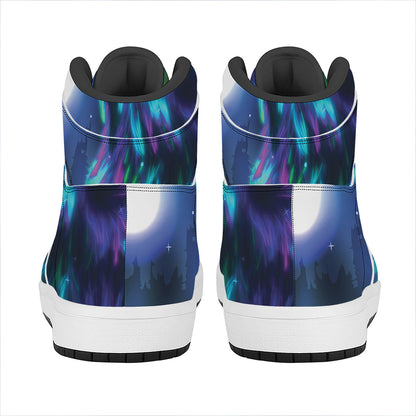 Aurora Howling Wolf Spirit Print High Top Leather Sneakers