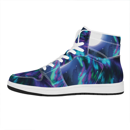 Aurora Howling Wolf Spirit Print High Top Leather Sneakers