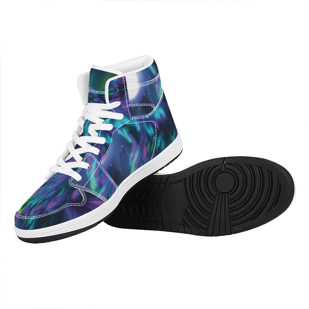 Aurora Howling Wolf Spirit Print High Top Leather Sneakers