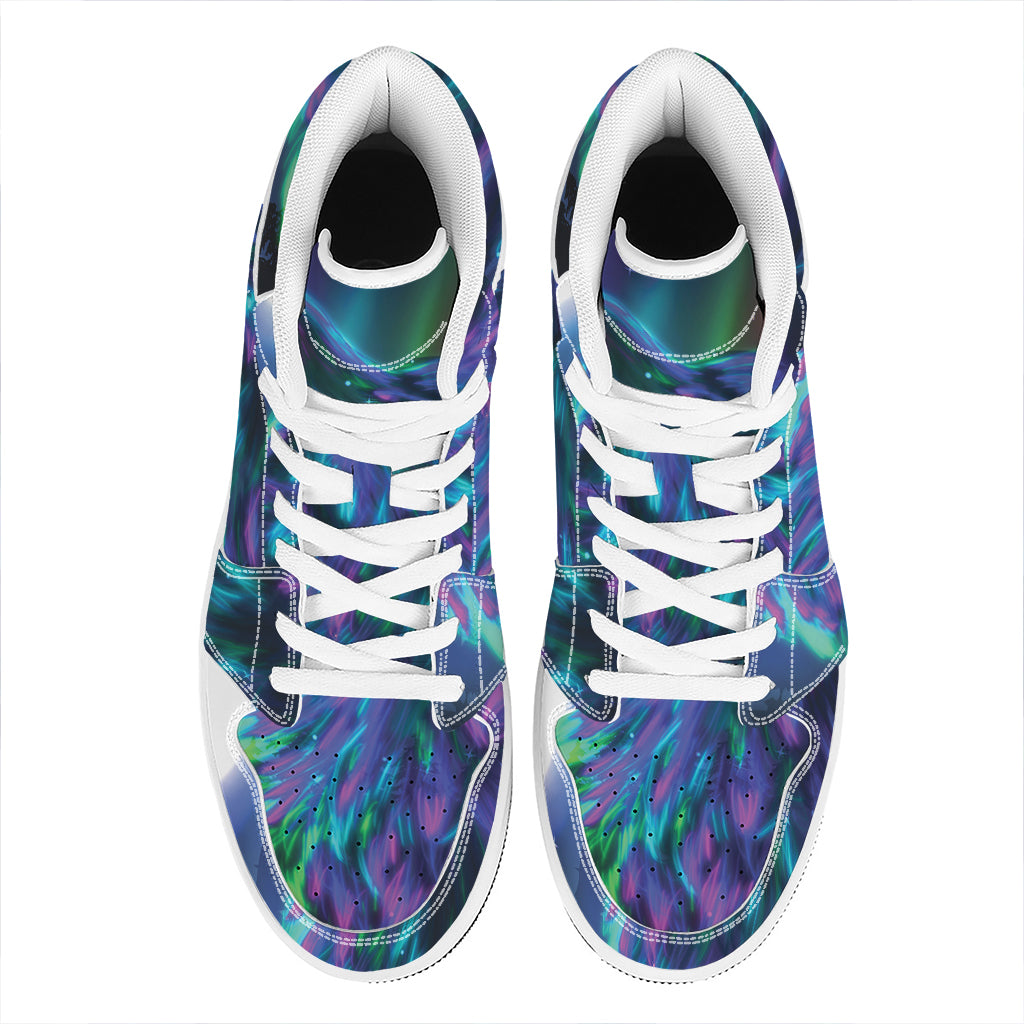Aurora Howling Wolf Spirit Print High Top Leather Sneakers