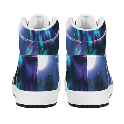 Aurora Howling Wolf Spirit Print High Top Leather Sneakers