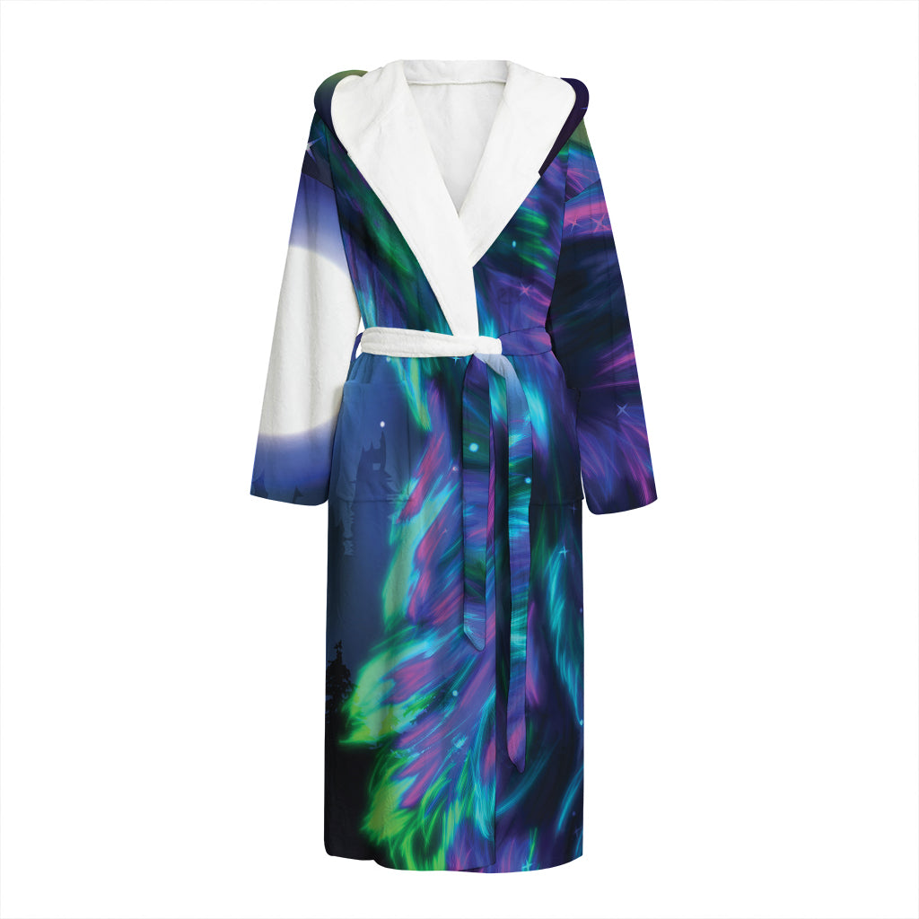 Aurora Howling Wolf Spirit Print Hooded Bathrobe