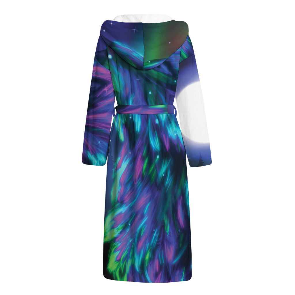 Aurora Howling Wolf Spirit Print Hooded Bathrobe