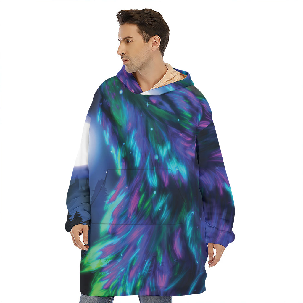 Aurora Howling Wolf Spirit Print Hoodie Blanket