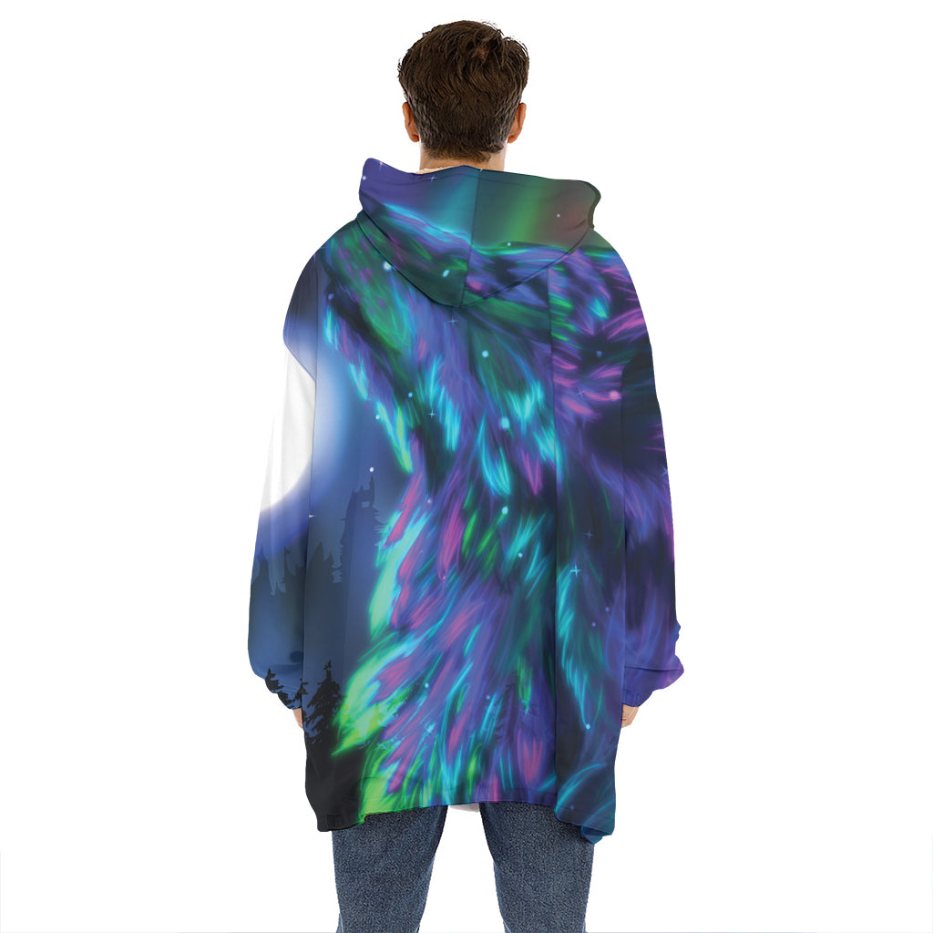 Aurora Howling Wolf Spirit Print Hoodie Blanket