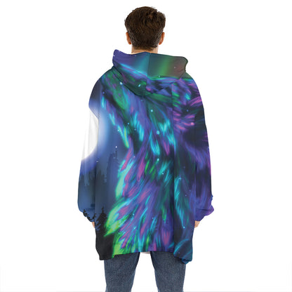Aurora Howling Wolf Spirit Print Hoodie Blanket