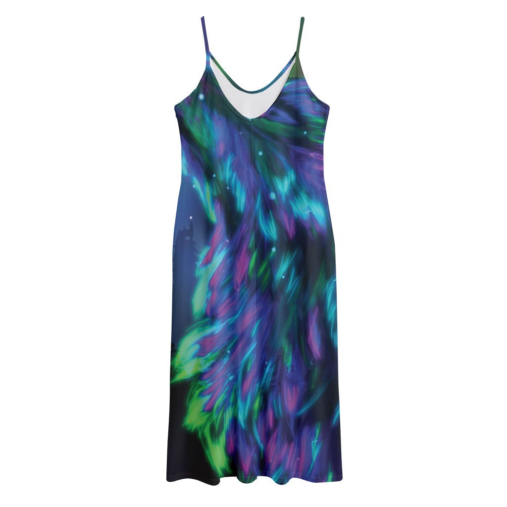 Aurora Howling Wolf Spirit Print Jersey Midi Cami Dress