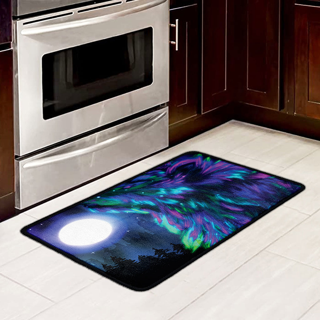 Aurora Howling Wolf Spirit Print Kitchen Mat