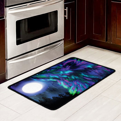 Aurora Howling Wolf Spirit Print Kitchen Mat