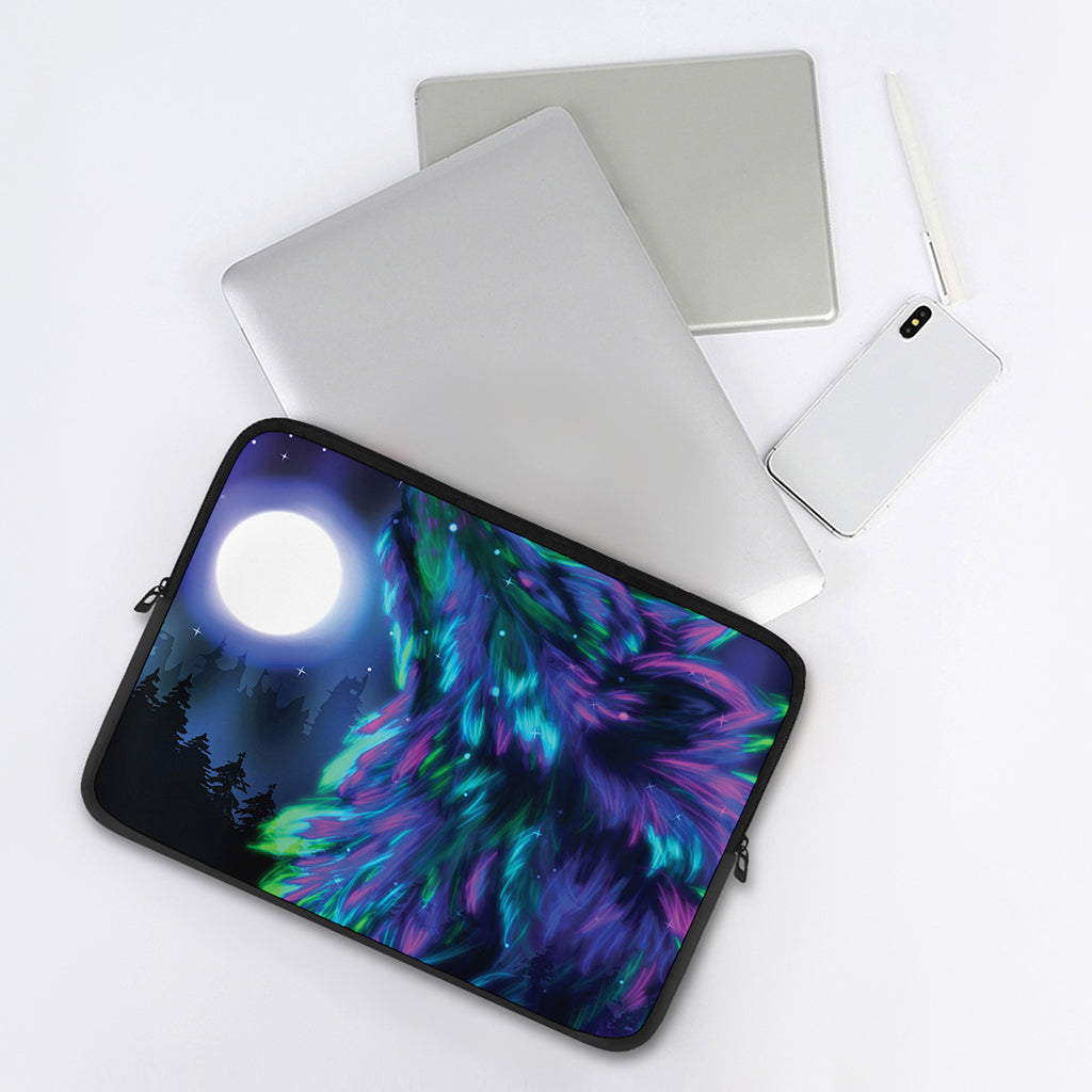 Aurora Howling Wolf Spirit Print Laptop Sleeve