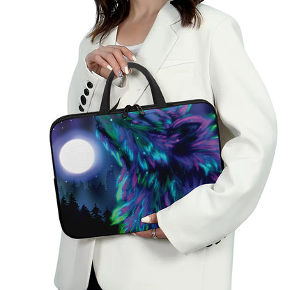 Aurora Howling Wolf Spirit Print Laptop Sleeve With Handle