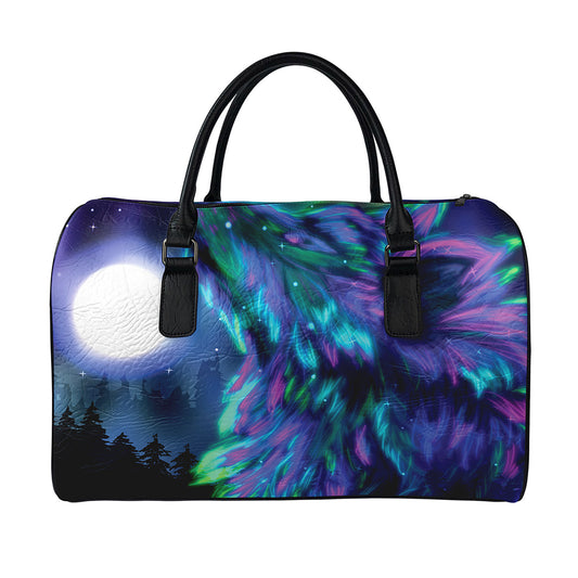 Aurora Howling Wolf Spirit Print Leather Duffle Bag