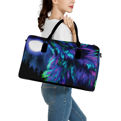 Aurora Howling Wolf Spirit Print Leather Duffle Bag