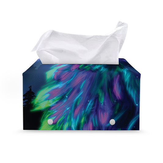 Aurora Howling Wolf Spirit Print Leather Tissue Box Cover