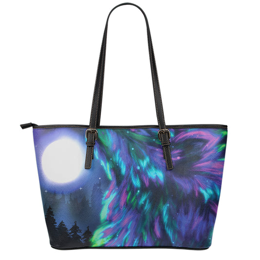 Aurora Howling Wolf Spirit Print Leather Tote Bag