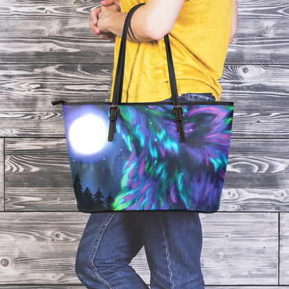 Aurora Howling Wolf Spirit Print Leather Tote Bag