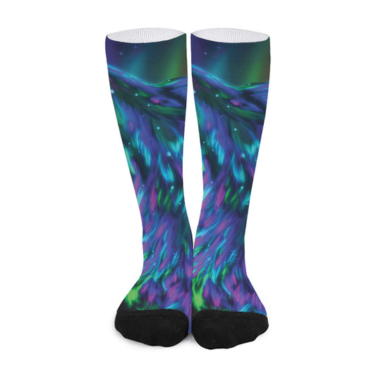 Aurora Howling Wolf Spirit Print Long Socks