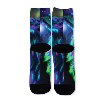 Aurora Howling Wolf Spirit Print Long Socks