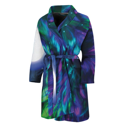 Aurora Howling Wolf Spirit Print Men's Bathrobe