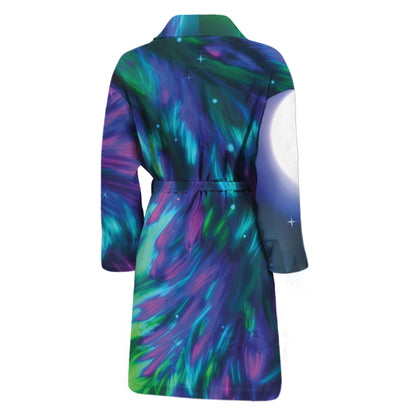 Aurora Howling Wolf Spirit Print Men's Bathrobe