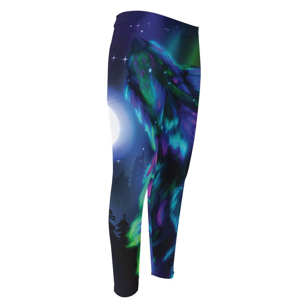 Aurora Howling Wolf Spirit Print Men's Compression Pants