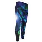 Aurora Howling Wolf Spirit Print Men's Compression Pants