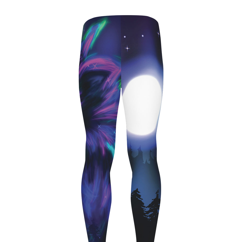 Aurora Howling Wolf Spirit Print Men's leggings