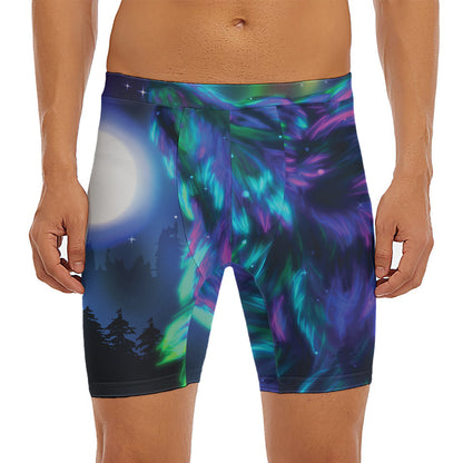 Aurora Howling Wolf Spirit Print Men's Long Boxer Briefs