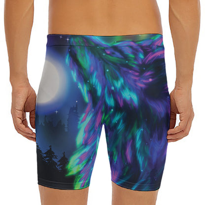 Aurora Howling Wolf Spirit Print Men's Long Boxer Briefs