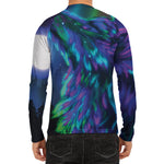 Aurora Howling Wolf Spirit Print Men's Long Sleeve Rash Guard