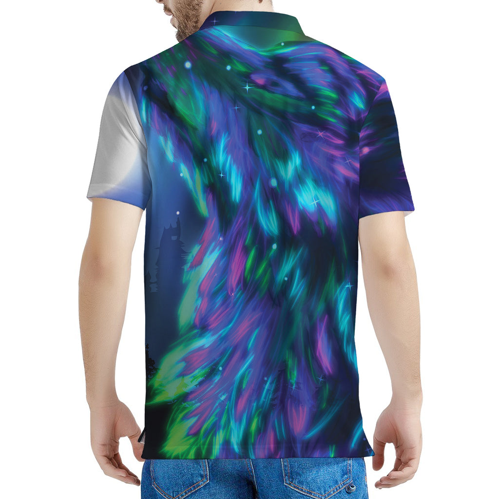Aurora Howling Wolf Spirit Print Men's Polo Shirt