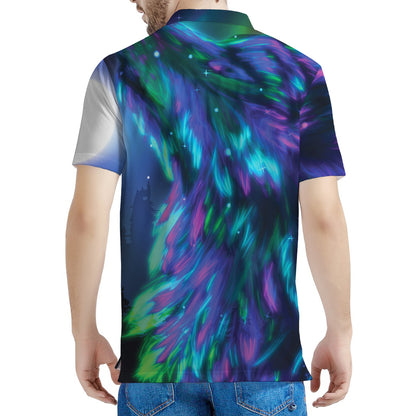 Aurora Howling Wolf Spirit Print Men's Polo Shirt