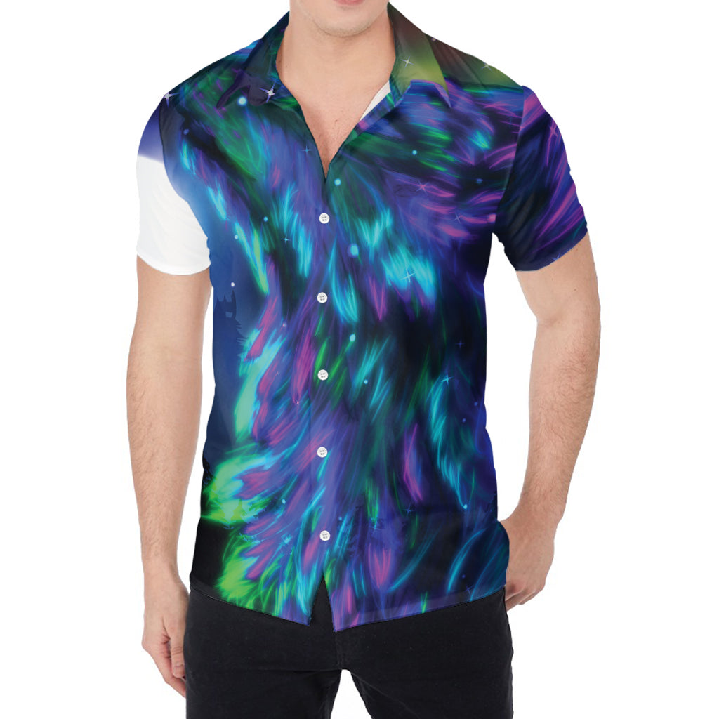 Aurora Howling Wolf Spirit Print Men's Shirt
