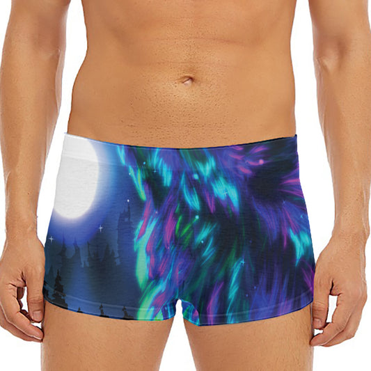 Aurora Howling Wolf Spirit Print Men's Short Boxer Briefs