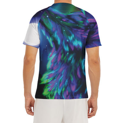 Aurora Howling Wolf Spirit Print Men's Short Sleeve Rash Guard
