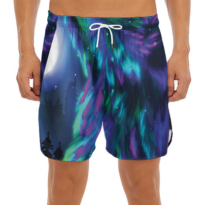 Aurora Howling Wolf Spirit Print Men's Split Running Shorts