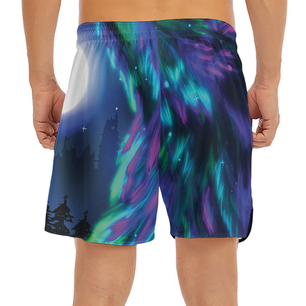 Aurora Howling Wolf Spirit Print Men's Split Running Shorts