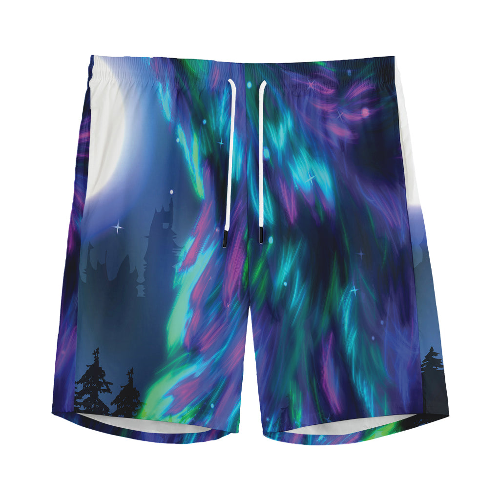 Aurora Howling Wolf Spirit Print Men's Sports Shorts