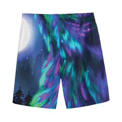 Aurora Howling Wolf Spirit Print Men's Sports Shorts