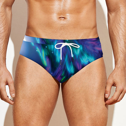Aurora Howling Wolf Spirit Print Men's Swim Briefs