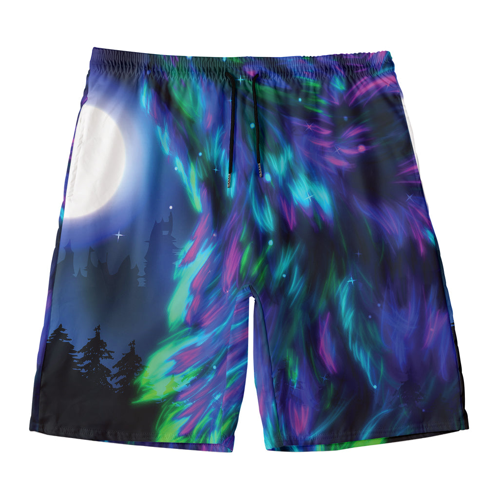 Aurora Howling Wolf Spirit Print Men's Swim Trunks