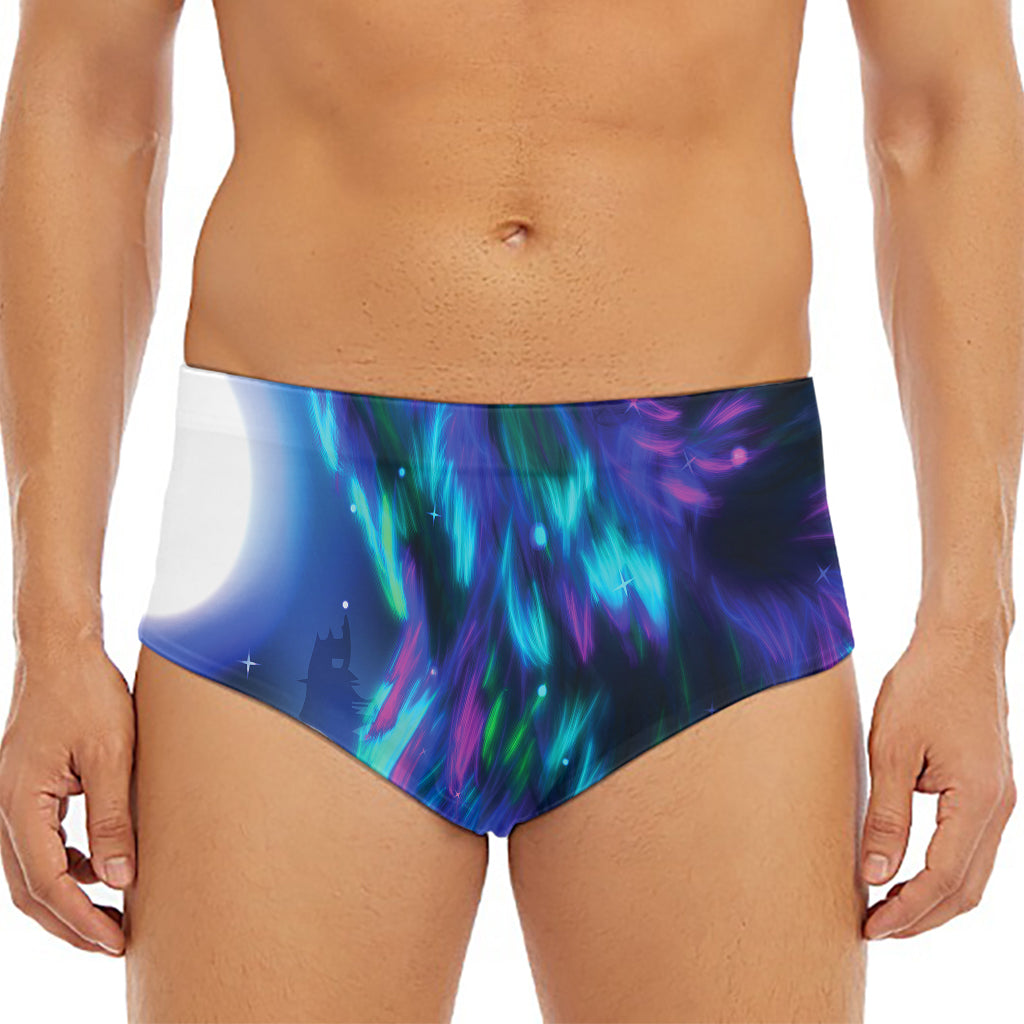 Aurora Howling Wolf Spirit Print Men's Triangle Swim Briefs