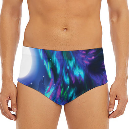 Aurora Howling Wolf Spirit Print Men's Triangle Swim Briefs