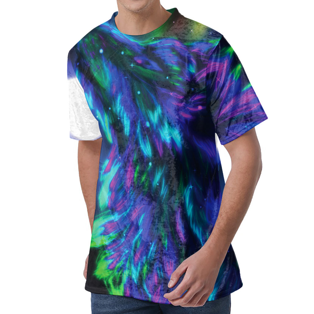 Aurora Howling Wolf Spirit Print Men's Velvet T-Shirt